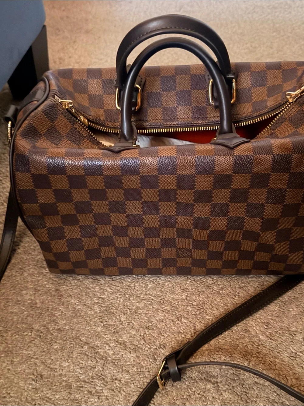 Brown Checkered Leather Holdall Bag
